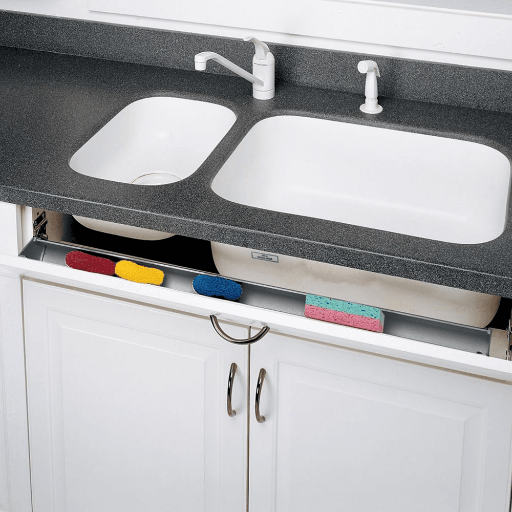 36" Slim Line White Sink Front Tip-Out Tray with 1-Pair Hinge & End Cap - Alt Image 1