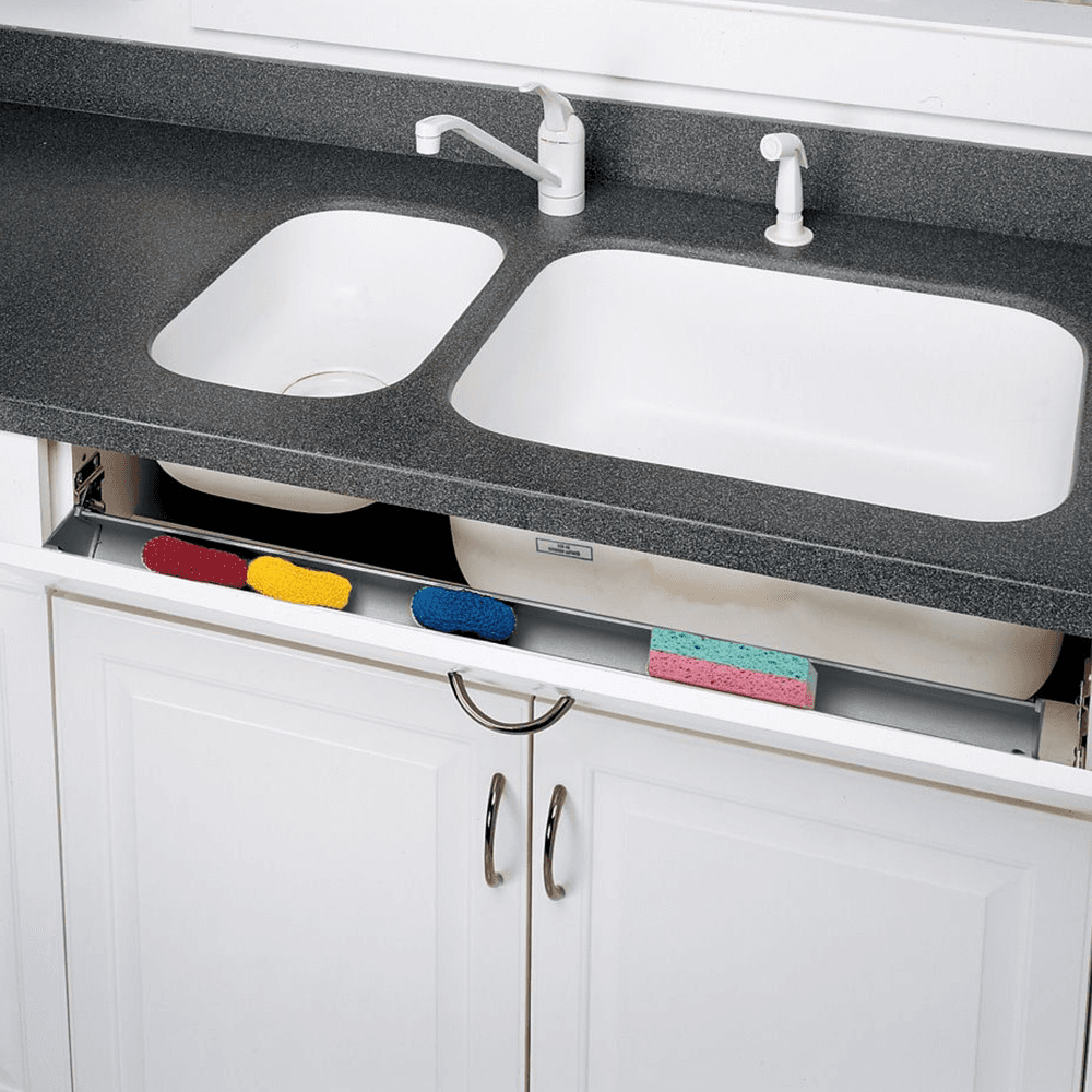 36" Slim Line White Sink Front Tip-Out Tray with 2-Pair Hinge End Cap - Alt Image 1