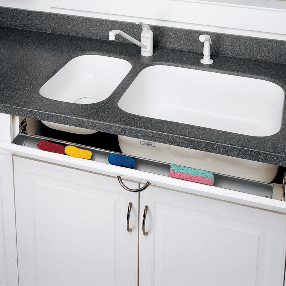 14" Slim Line White Sink Front Tip-Out Tray with 2-Pair Hinge - Alt Image 1