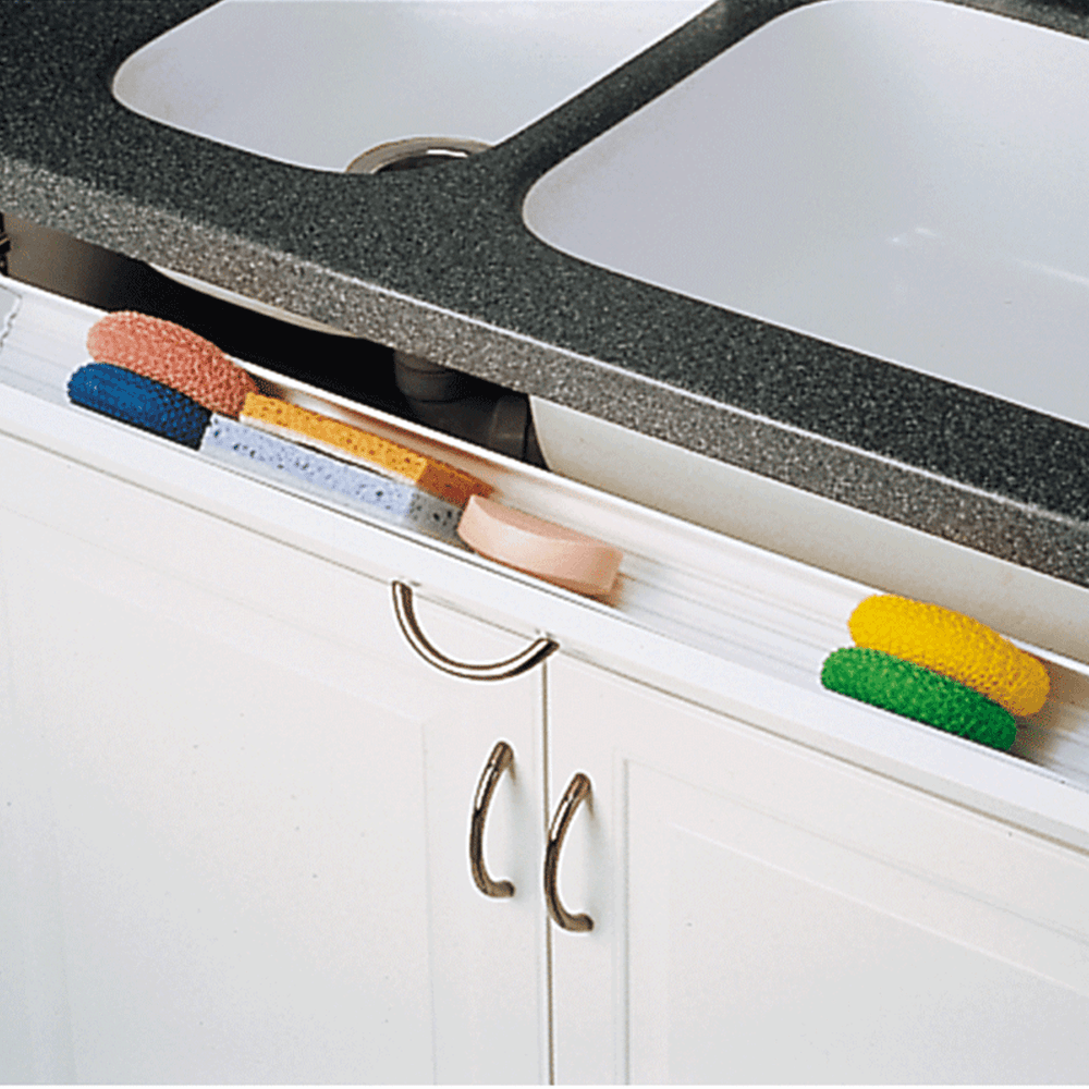 36" White Sink Front Tip-Out Tray with Hinges and End Cap Bulk (20 Trays) - Alt Image 1