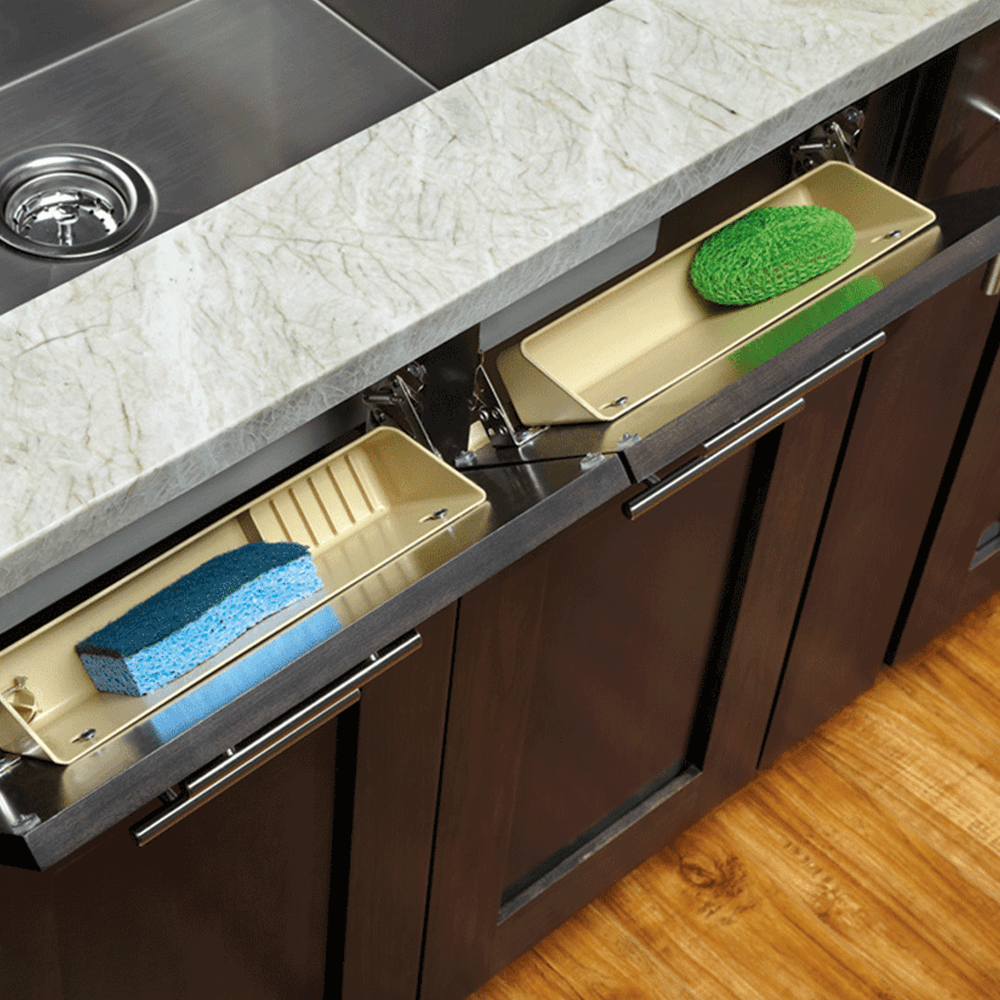 11" Almond Sink Front Tip-Out Tray with 2-Pair Hinges Bulk (20 Trays) - Alt Image 2