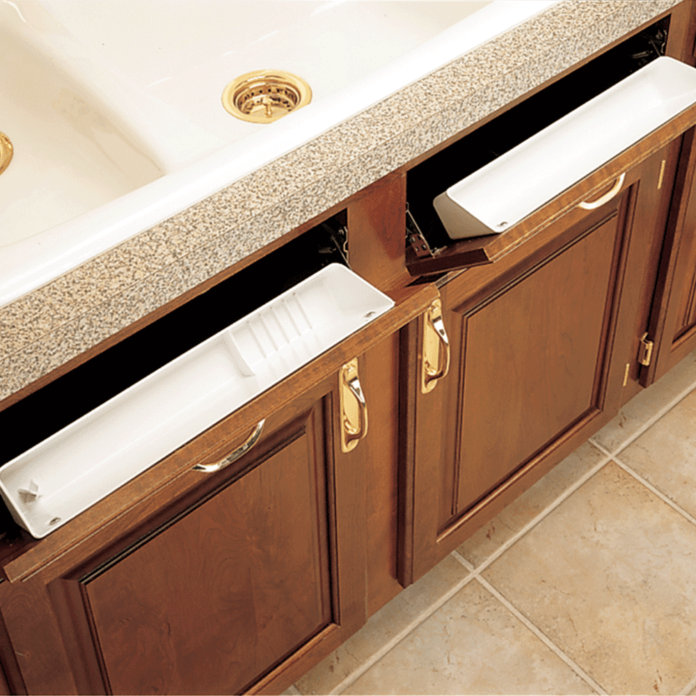 14" White Sink Front Tip-Out Tray Set with 2-Pair Hinges - Alt Image 2