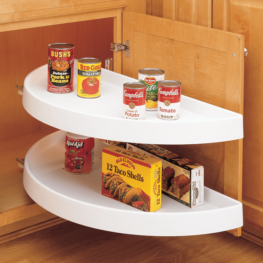 6842 31" Half-Moon 2 Tray Lazy Susan, White - Alt Image 1