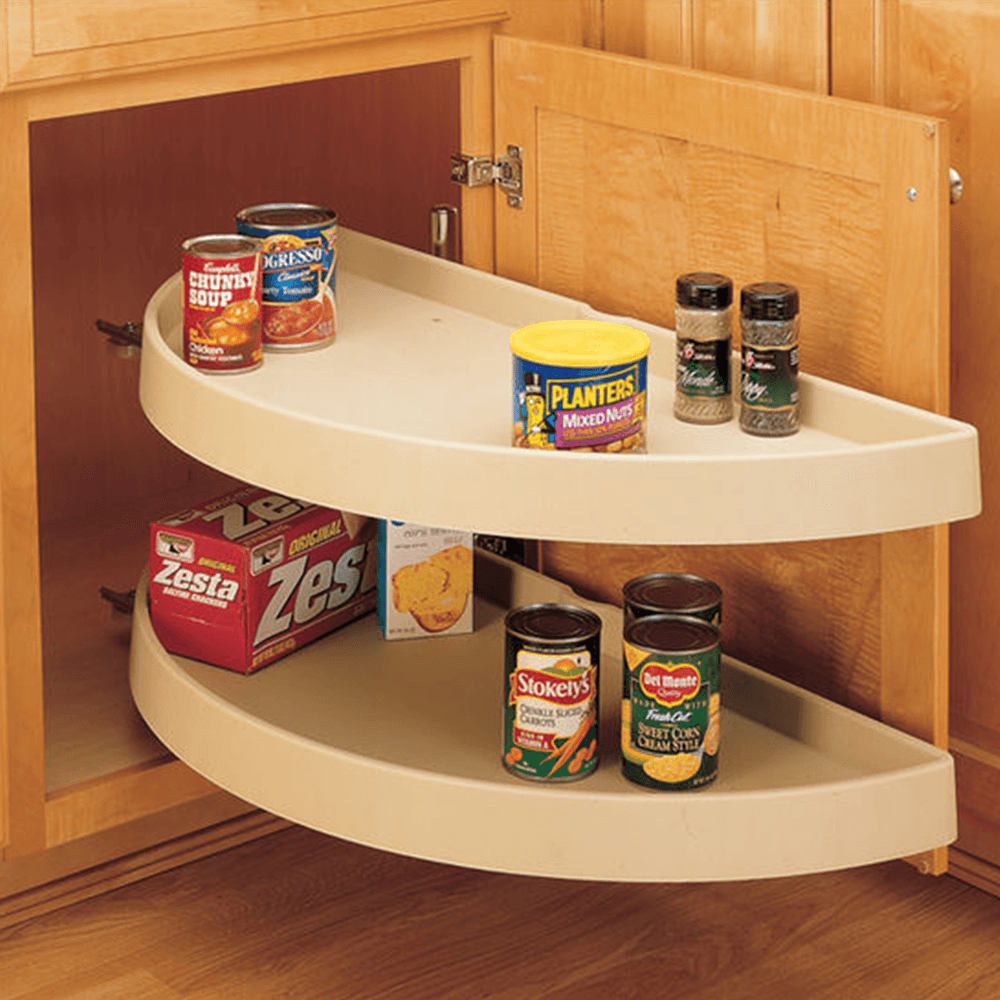 6882 31" Half-Moon 2 Tray Lazy Susan, Almond - Alt Image 2