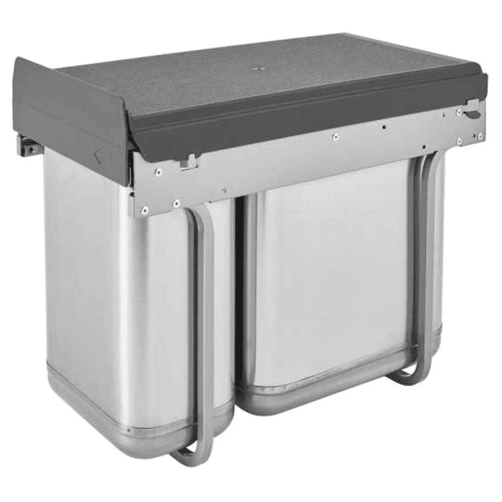Double 10 QT/20 QT Top-Mount Sink Base Pull Out Waste Container with 10-3/8" Cabinet Opening, Stainless Steel - Main Image