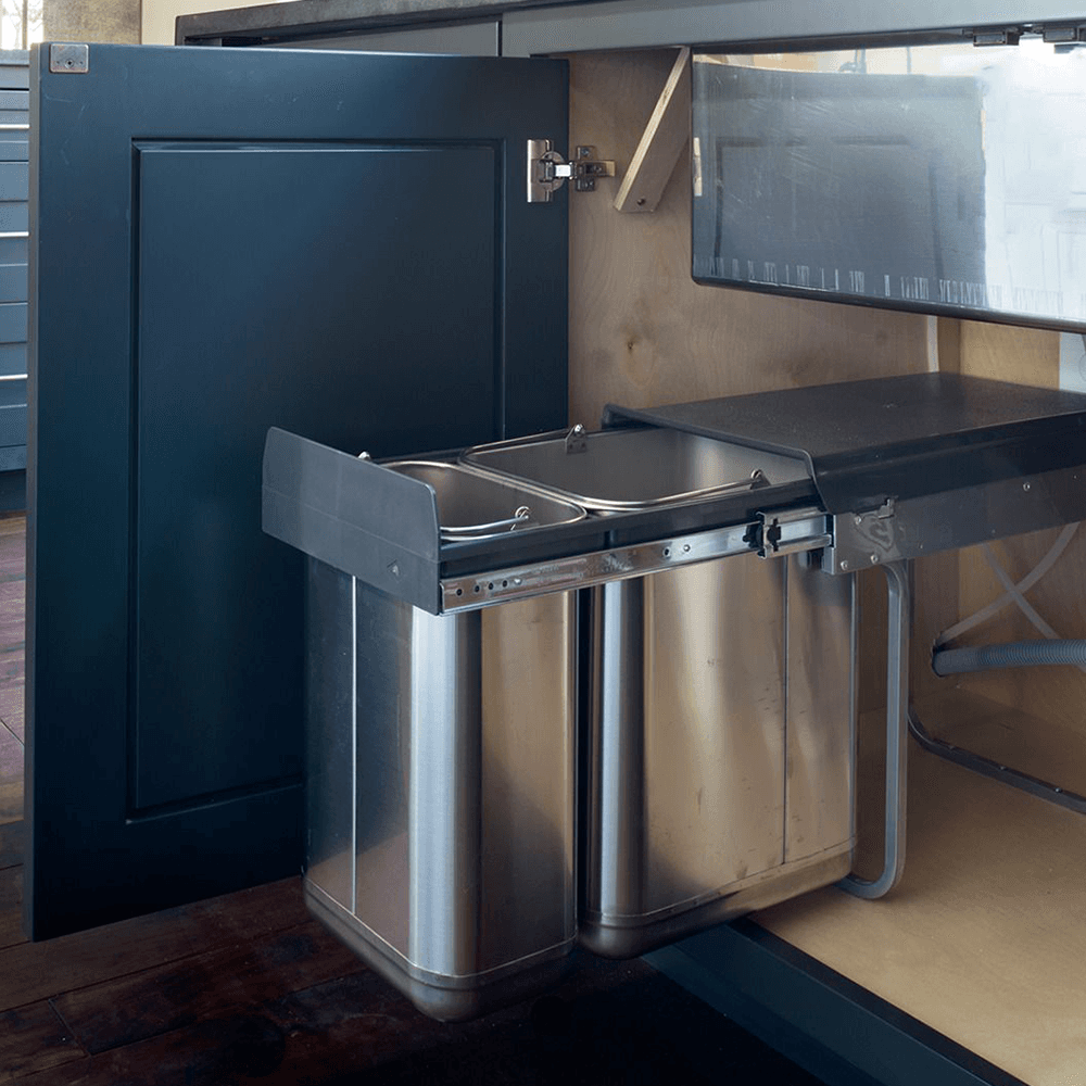 Double 10 QT/20 QT Top-Mount Sink Base Pull Out Waste Container with 10-3/8" Cabinet Opening, Stainless Steel - Alt Image 1