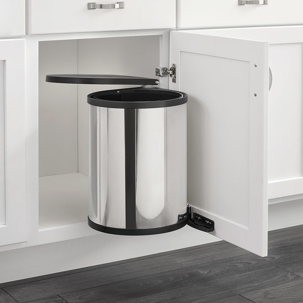 15 Liter Pivot-Out Waste Container for 14-3/4" Cabinet Opening, Stainless Steel - Alt Image 1