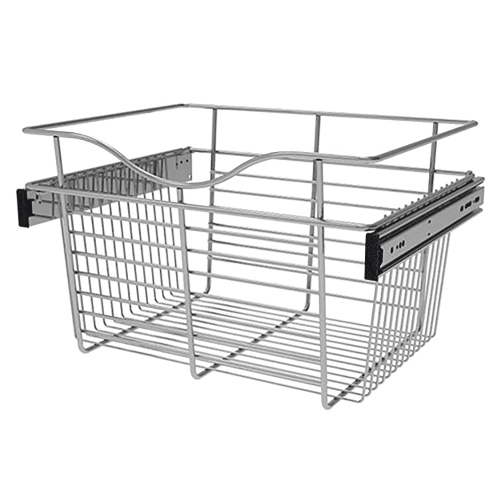 Chrome Finished Pull-Out Basket - Rev-A-Shelf - 11" x 14" x 18" Wide Heavy-Gauge Wire Basket