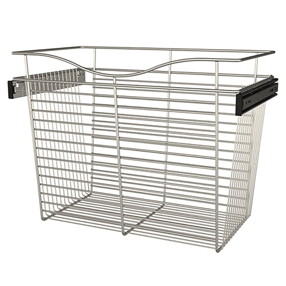 Organize Your Space with Rev-A-Shelf's 18" x 14" x 24" Wide Pull-Out Wire Basket - Satin Nickel Finish Adds a Touch of Elegance