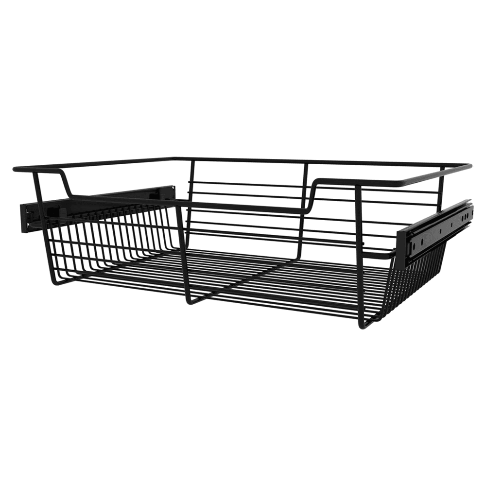 5-3/8" x 14" x 24" Pull-Out Steel Closet Basket, Matte Black Alt 1 - Image