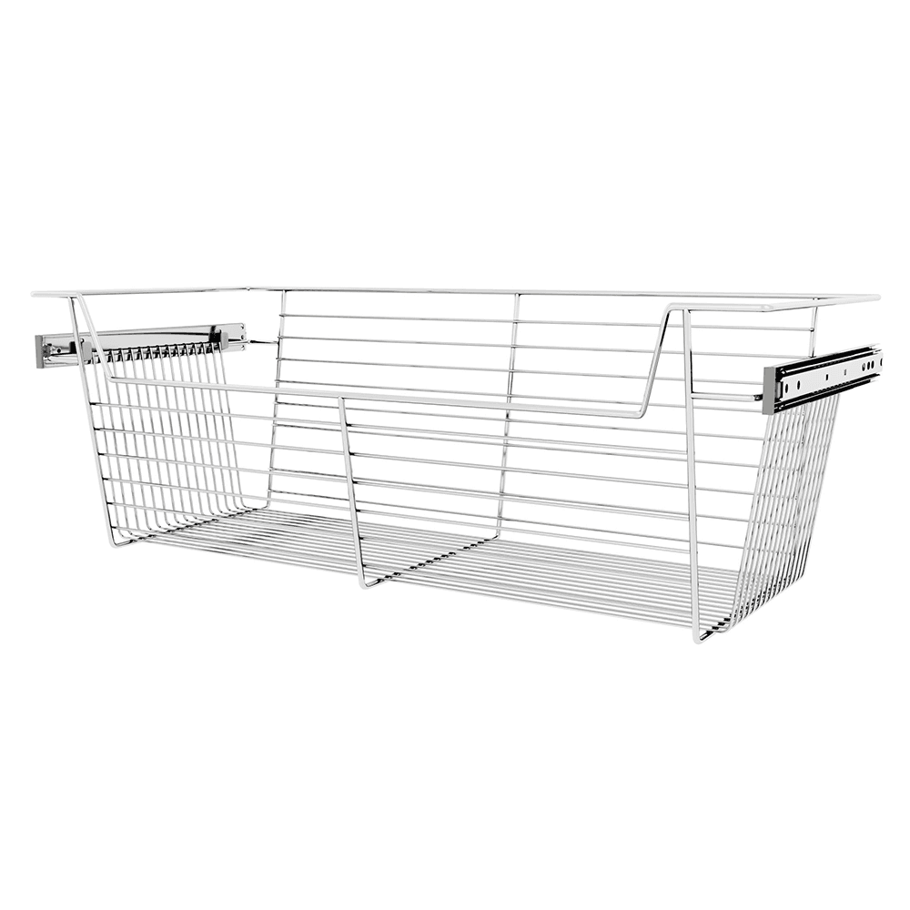 Chrome finish wire closet basket for 30" wide panels from Rev-A-Shelf