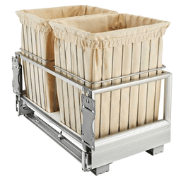 Rev-A-Shelf 24" Wide Double Wire Hamper with Canvas Liner in White Finish - Front View