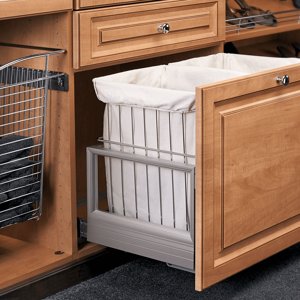 Rev-A-Shelf Hamper with Canvas Liner - White Finish - Side View