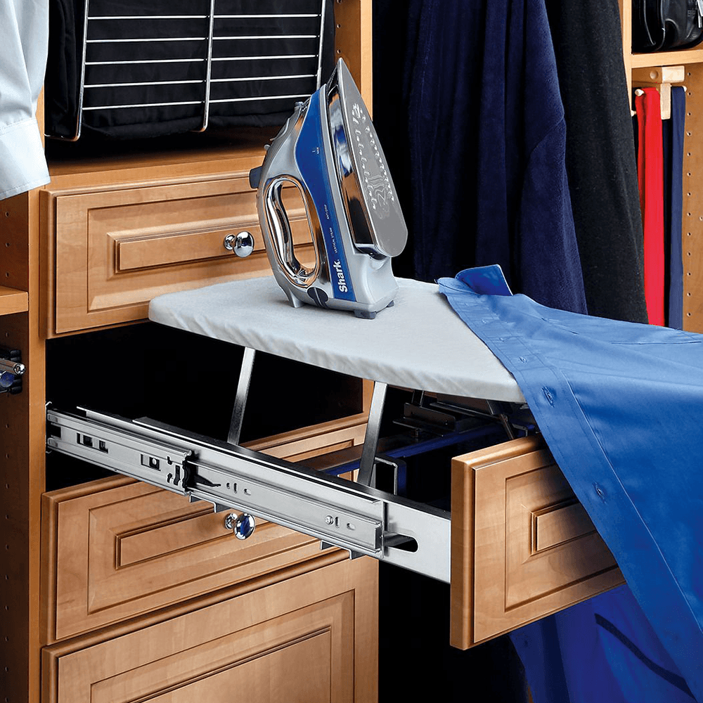 Rev-A-Shelf Fold-Out Ironing Board in Brushed Finish with Adjustable Width