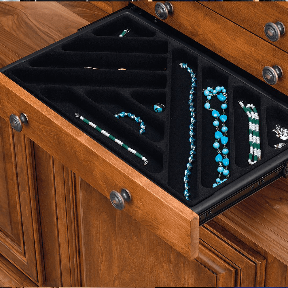 Rev-A-Shelf 1-1/2" x 22" x 13" Black Necklace Drawer Insert with Full-Extension Ball Bearing Slides and Drawer Head Mounting Capability