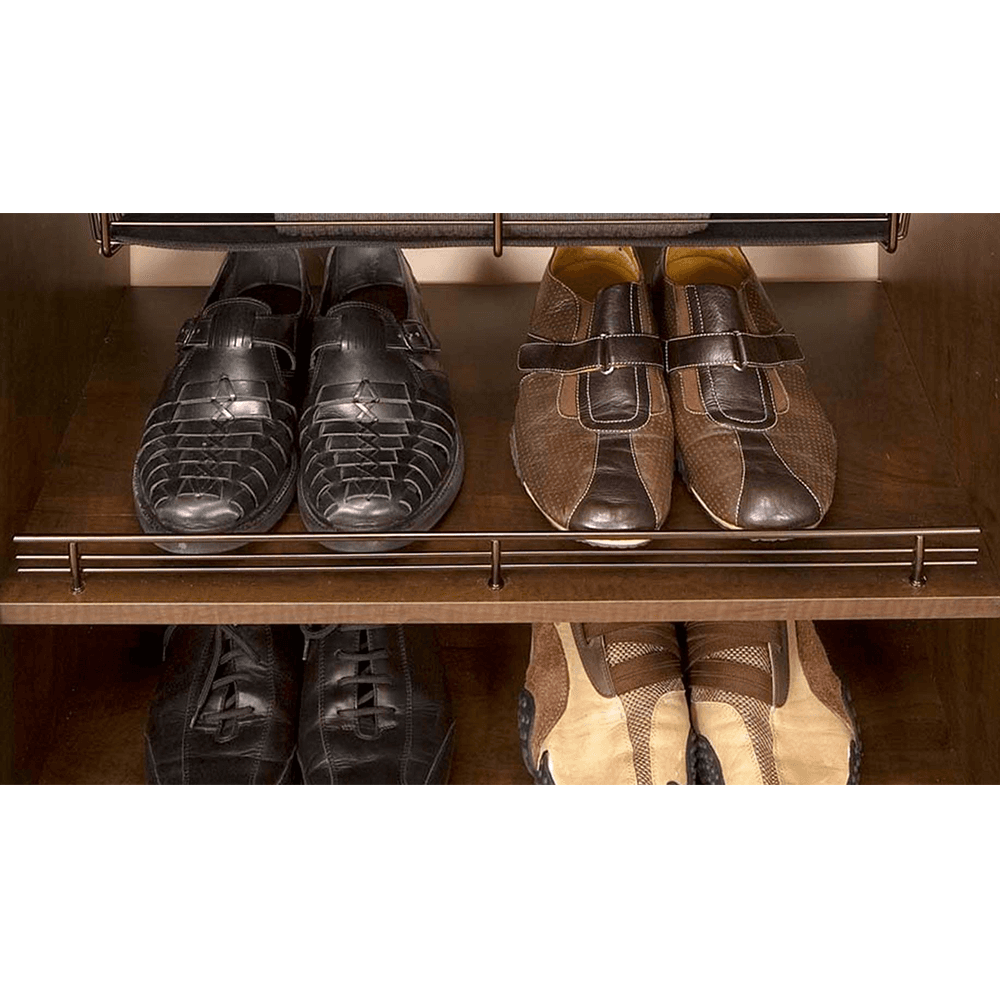 Satin chrome finish Sidelines shoe fence for closet or pantry