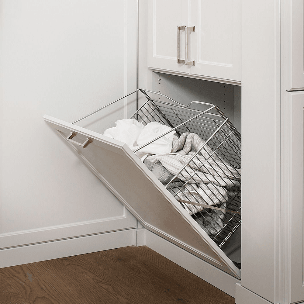 Rev-A-Shelf's Satin Nickel Finish Tilt-Out Wire Hamper Basket, 21" Wide