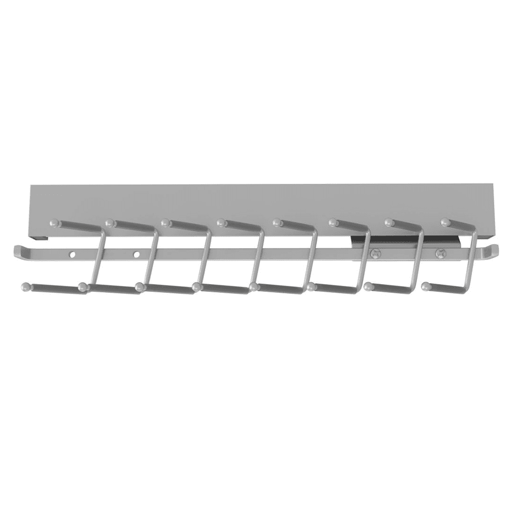 16 hanger arms on a steel frame for tie storage