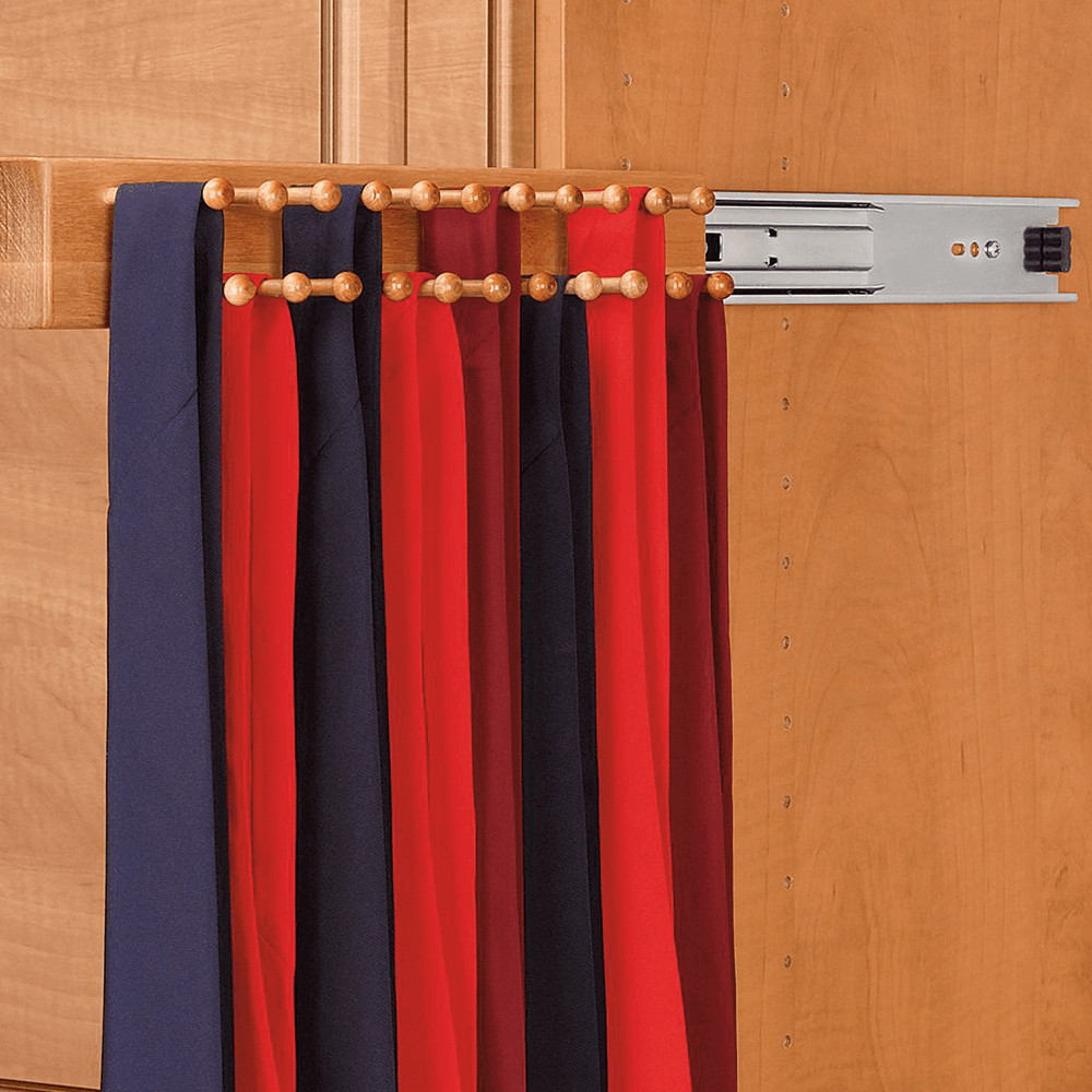 Wood Tie Rack with Non-Slip Pegs for 34 Ties - Rev-A-Shelf Closet Organizer