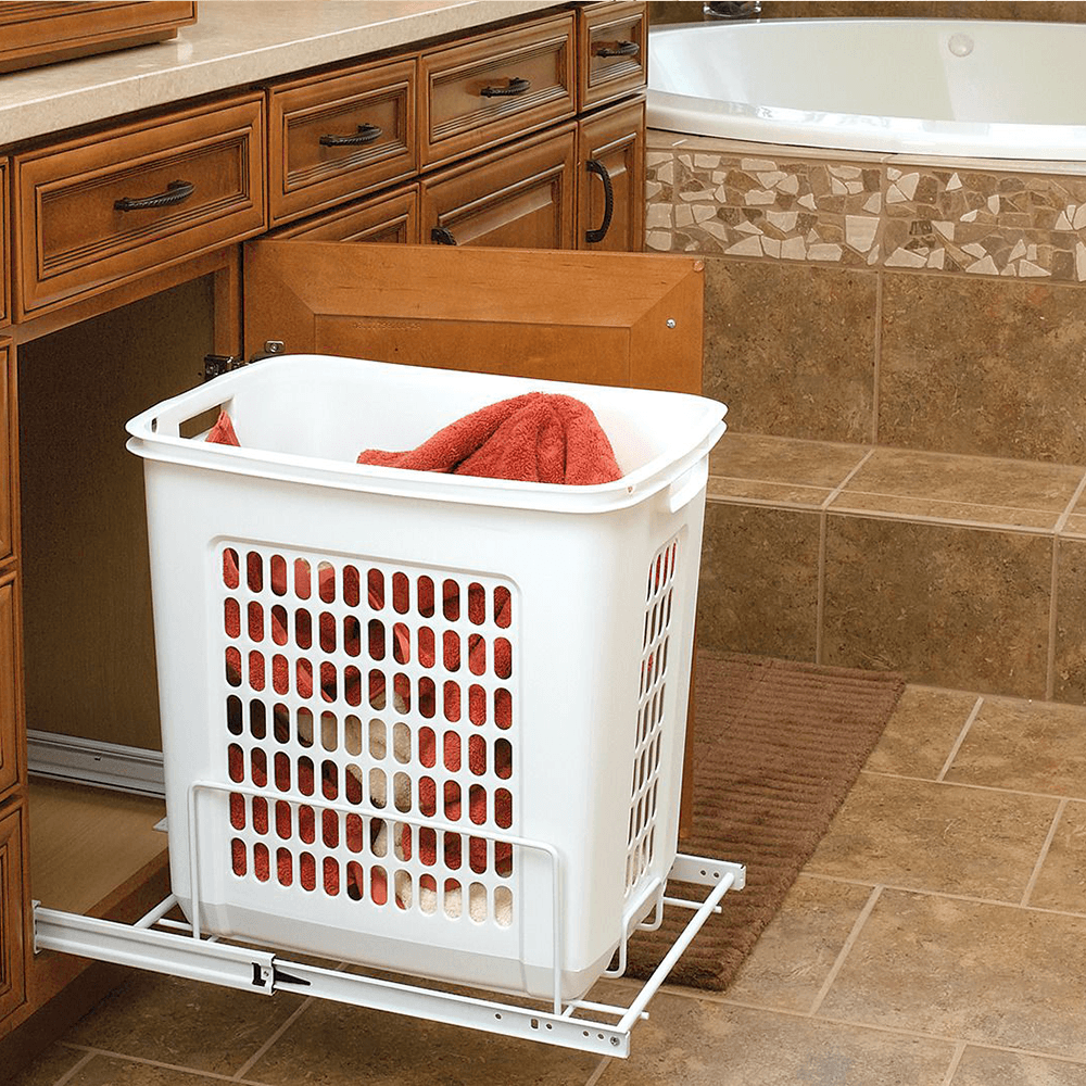 Rev-A-Shelf 19-7/8" Wide Pull-Out Hamper with Lid in White Finish