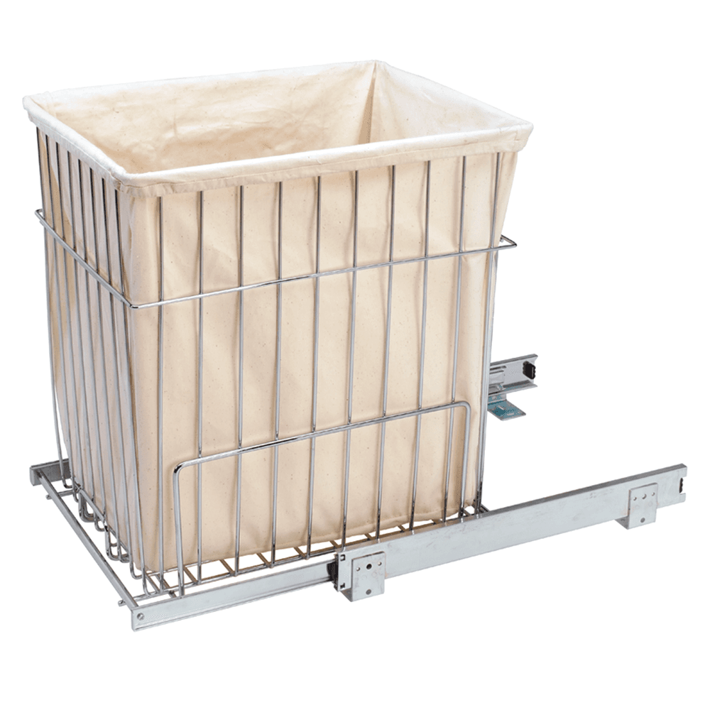 Full-extension wire hamper with machine washable canvas liner