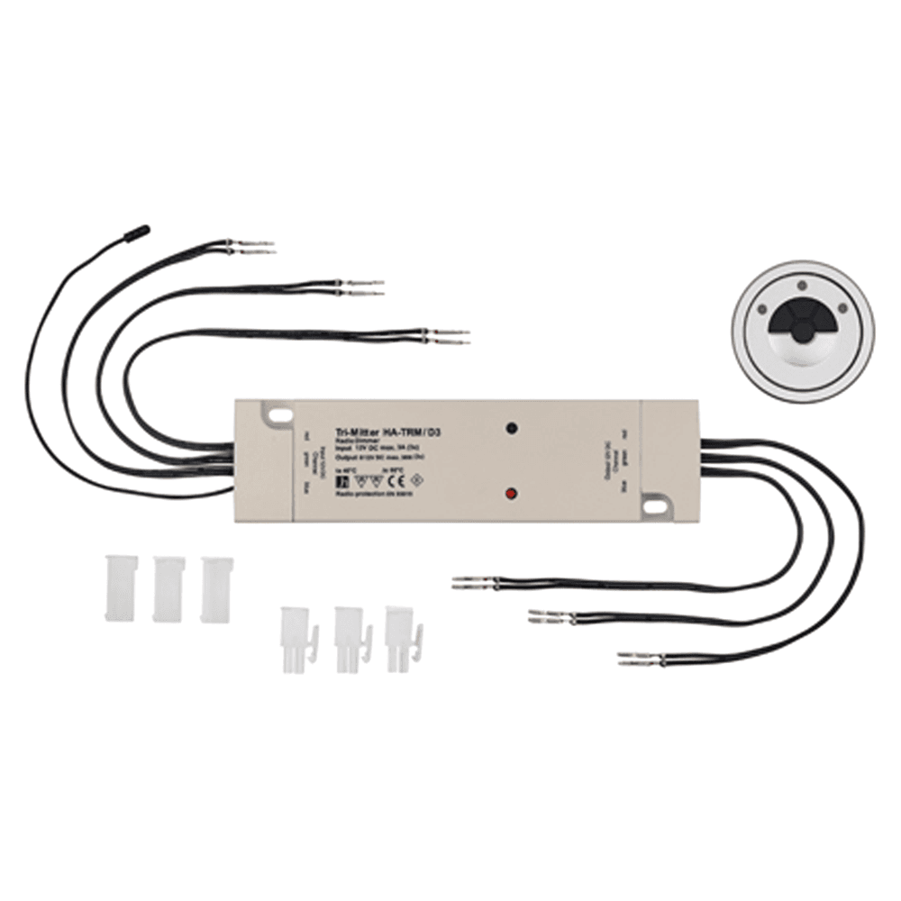 T526 Tri-Mitter Set for wireless switching/dimming of 3 independent 12V DC circuits.