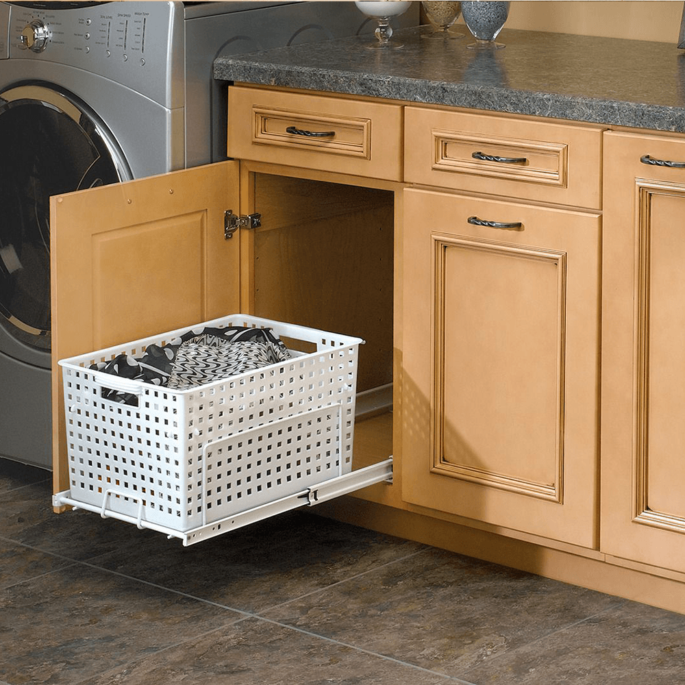 Universal hamper/utility basket for kitchen, bathroom, closet or garage organization