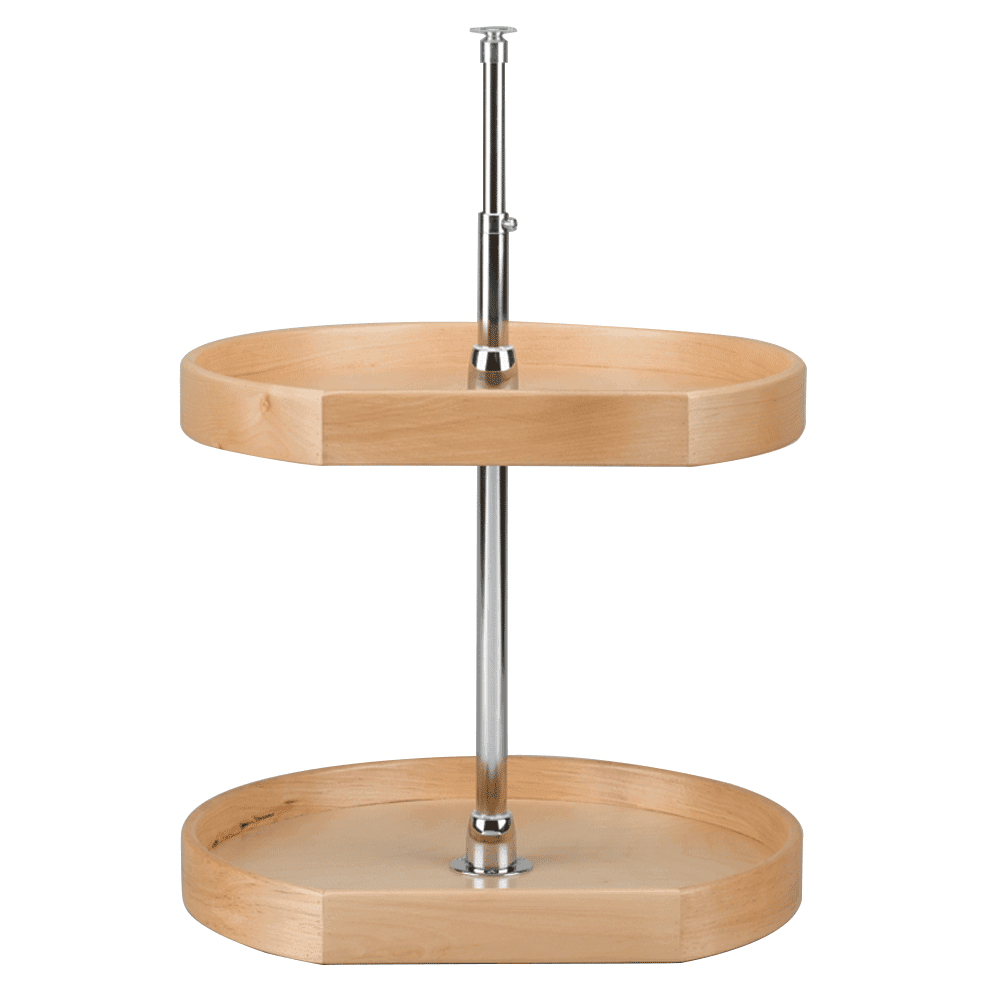 4NW 28" D-Shape 2 Tray Wood Lazy Susan - Alt Image 1