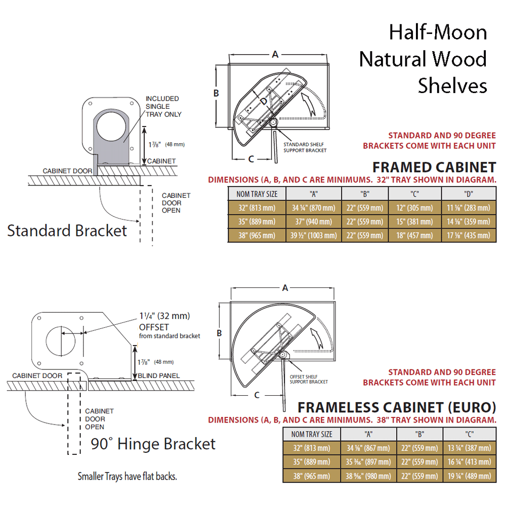 4NW 32" Half-Moon 2 Tray Wood Lazy Susan - Alt Image 1