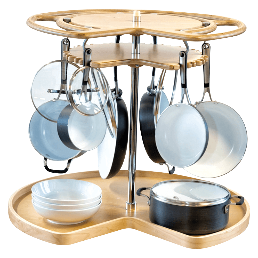 28" Kidney Glideware 2 Tray Not-So-Lazy Susan with 7 Hooks - Alt Image 1