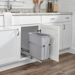 Single 20 QT Bottom-Mount Waste Container Pullout, Ball-Bearing for 12" Cabinet Opening, Gray - Lifestyle