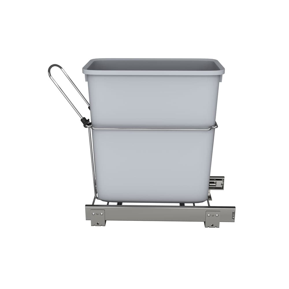 Single 20 QT Bottom-Mount Waste Container Pullout, Ball-Bearing for 12" Cabinet Opening, Gray - Side-View