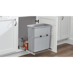 Single 20 QT Bottom-Mount Waste Container Pullout, Ball-Bearing for 12" Cabinet Opening, Gray - Alt Image 1