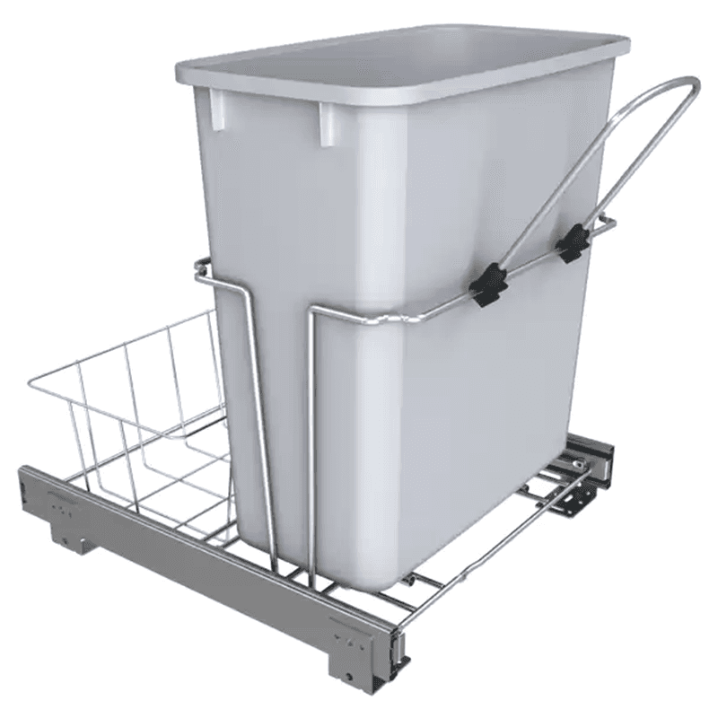 Single 20 QT Bottom-Mount Waste Container Pullout, Ball-Bearing for 18" Cabinet Opening, Gray - Main Image