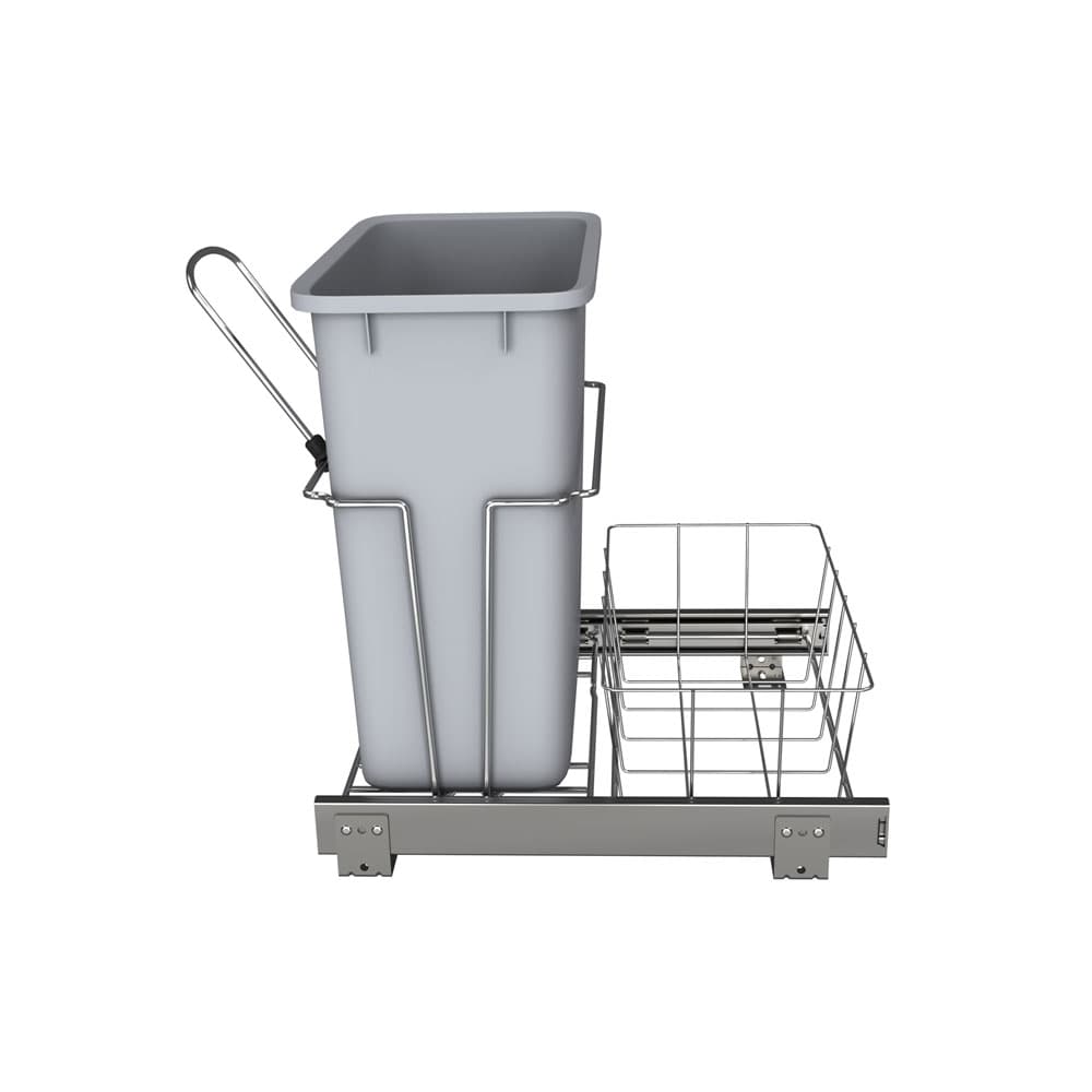 Single 20 QT Bottom-Mount Waste Container Pullout, Ball-Bearing for 18" Cabinet Opening, Gray - Side-View