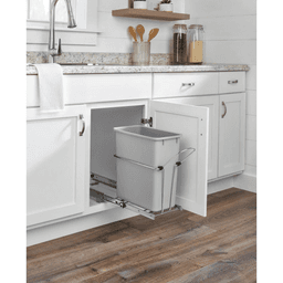 Single 20 QT Bottom-Mount Waste Container Pullout, Ball-Bearing for 18" Cabinet Opening, Gray - Alt Image 1