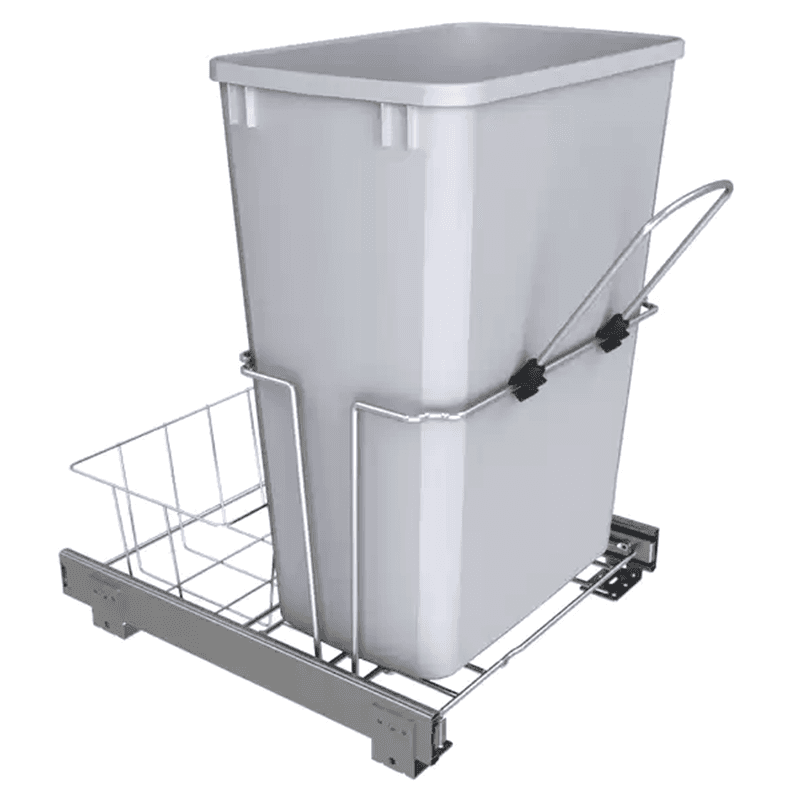 Single 32 QT Bottom-Mount Waste Container Pullout, Ball-Bearing for 18" Cabinet Opening, Gray - Main Image