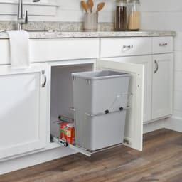 Single 32 QT Bottom-Mount Waste Container Pullout, Ball-Bearing for 18" Cabinet Opening, Gray - Lifestyle