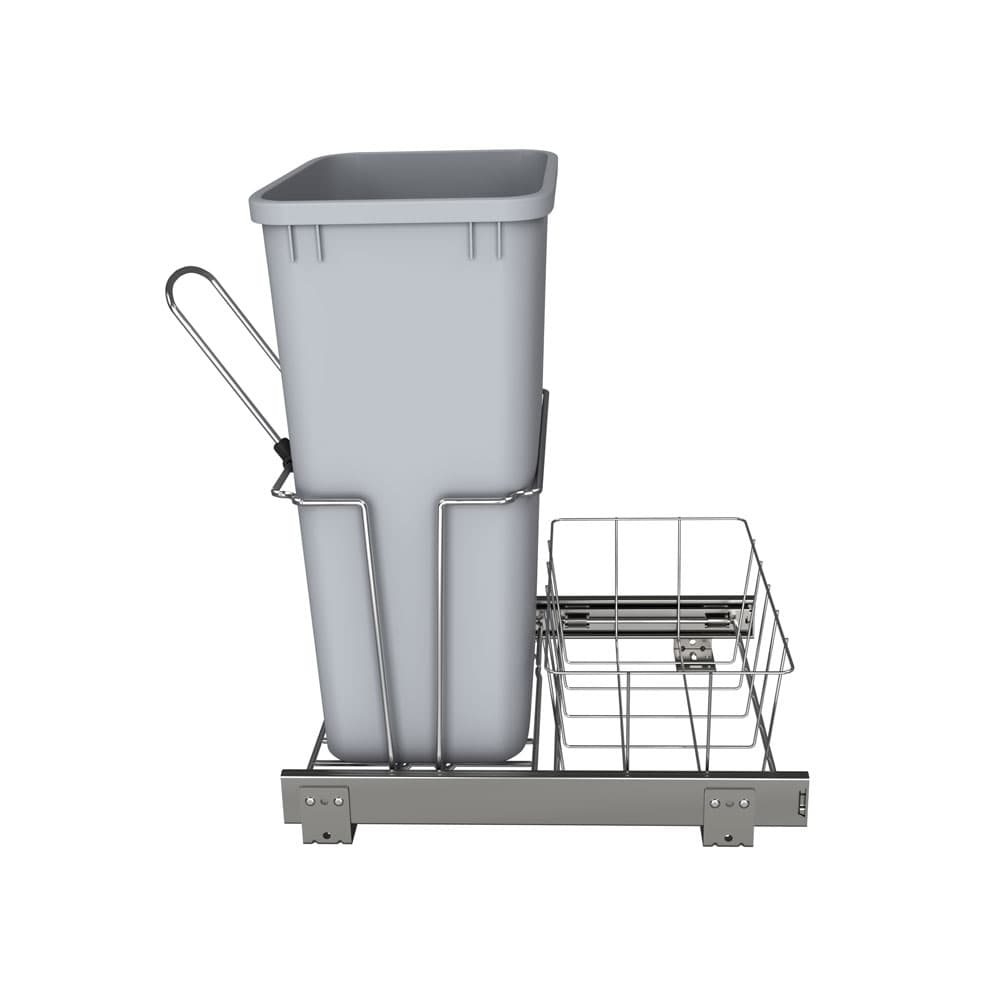 Single 32 QT Bottom-Mount Waste Container Pullout, Ball-Bearing for 18" Cabinet Opening, Gray - Side-View