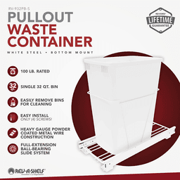 Single 32 QT Bottom-Mount Wire Waste Container for 14-1/2" Cabinet Opening, White Alt 3 - Image