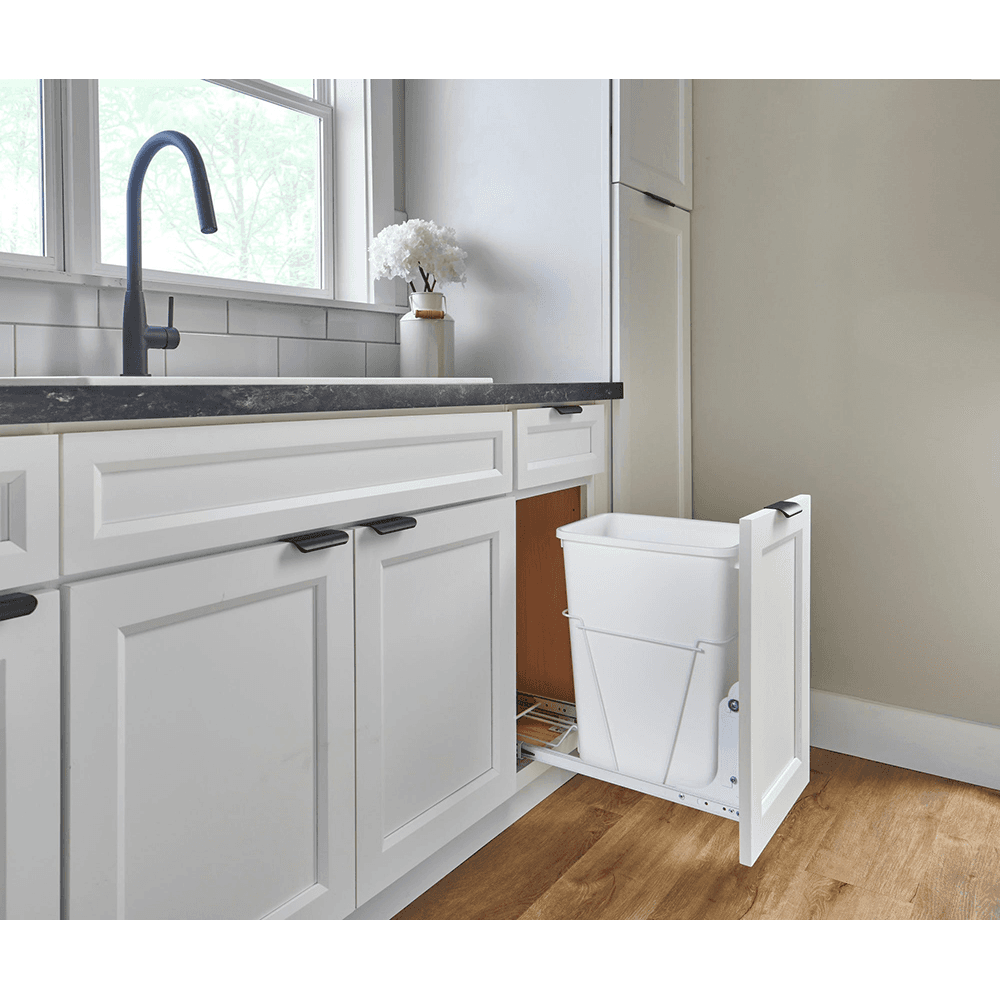 Single 32 QT Bottom-Mount Wire Waste Container for 14-1/2" Cabinet Opening, White Alt 8 - Image