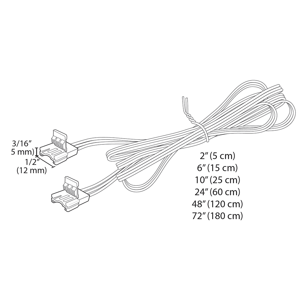 White Tunable FlexTape Linking Cord - 72" - Pre-attached snap connectors - Tresco Lighting