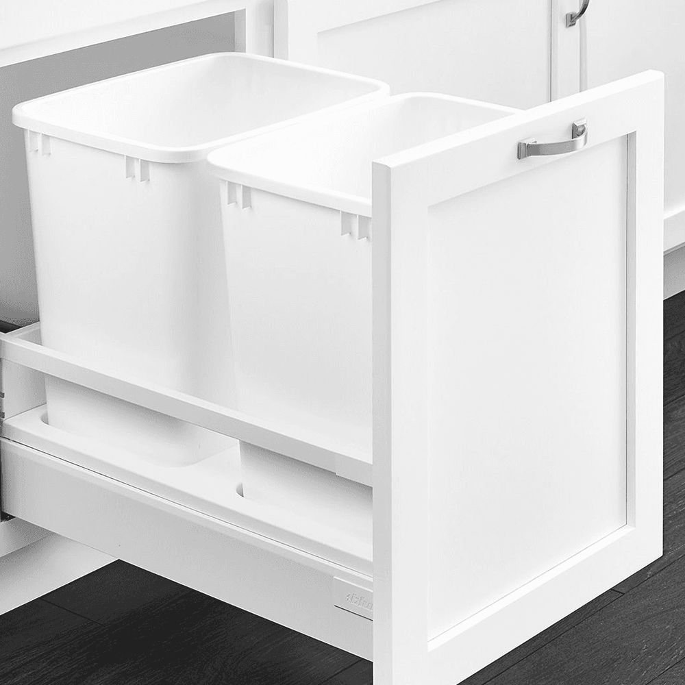 Double 35 QT Bottom-Mount Waste Container, BLUMOTION TANDEMBOX Soft-Closing for 18" Cabinet Opening, White - Alt Image 1