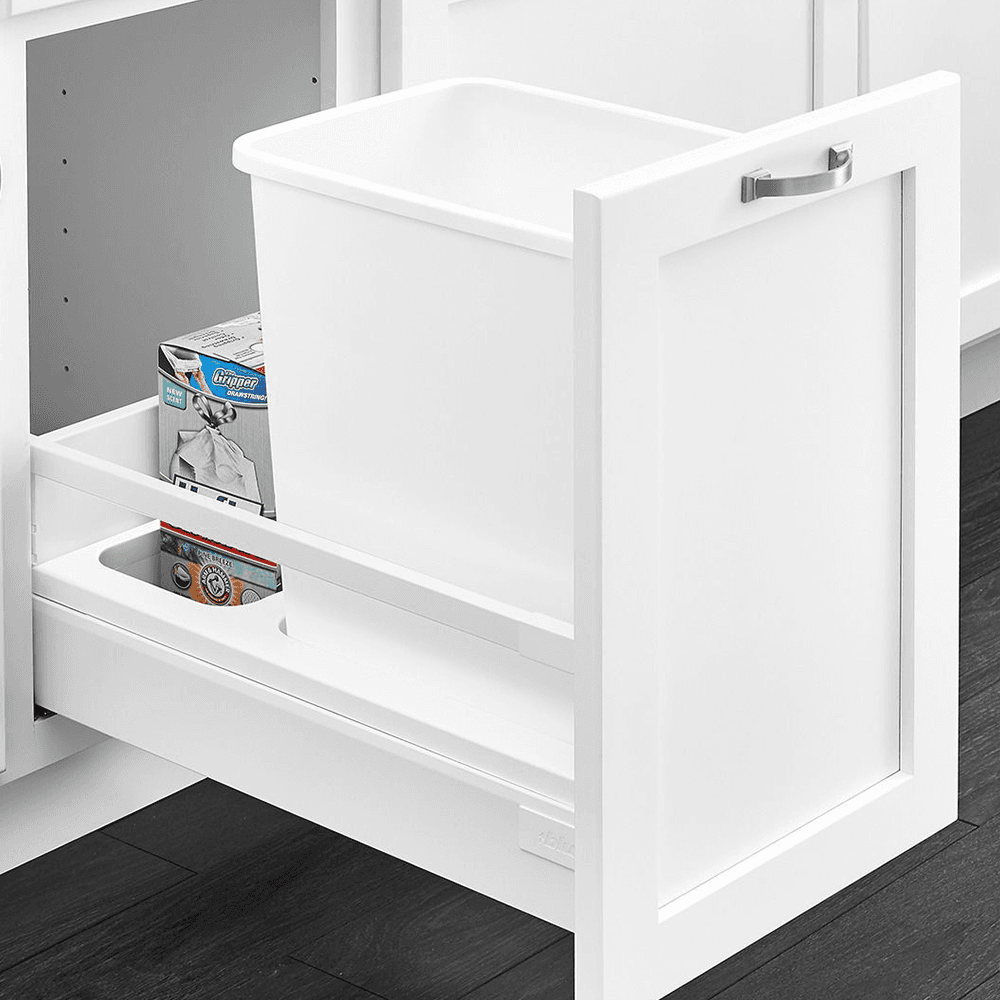 Double 50 QT Bottom-Mount Waste Container Pullout with Blum Servo-Drive, White - Alt Image 1