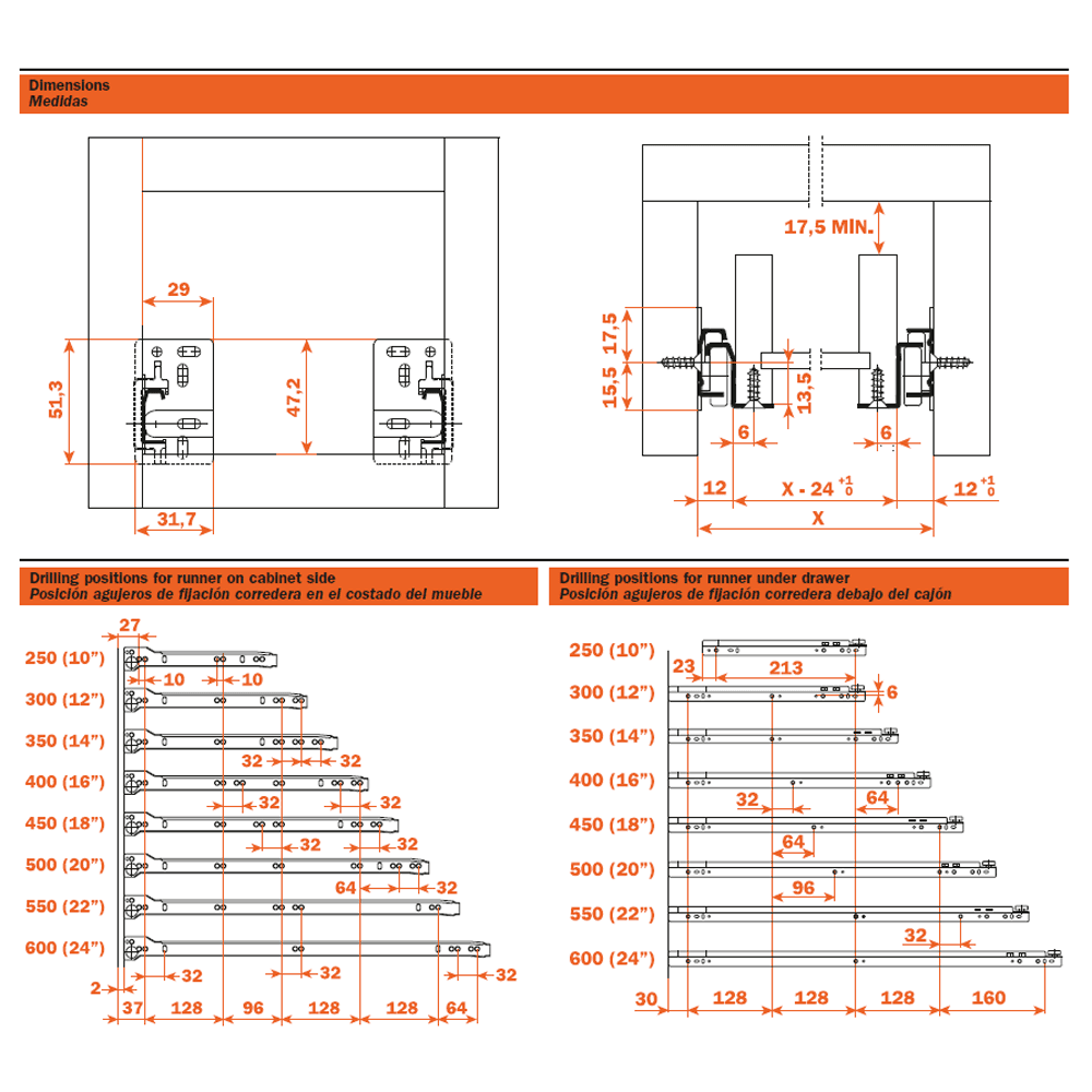 Salice 208 Dimensions and Drill Patterns