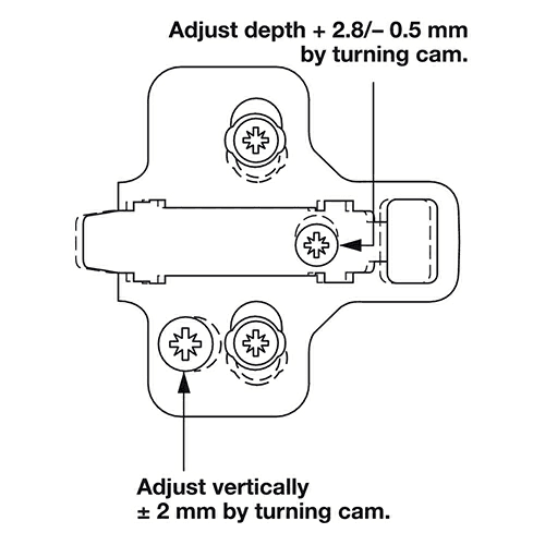 Domi 2-Cam Adjustable Wing Mounting Plate, Nickel-Plated, Screw-On, 3mm - Alt Image 1
