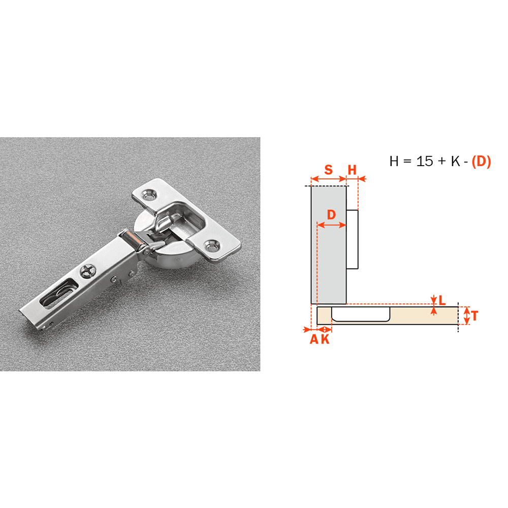 Series 100 105&#730; Opening Hinge, 45mm Bore Pattern, Silentia+ Soft-Closing, Full Overlay, Titanium, Screw-On - Alt Image 1