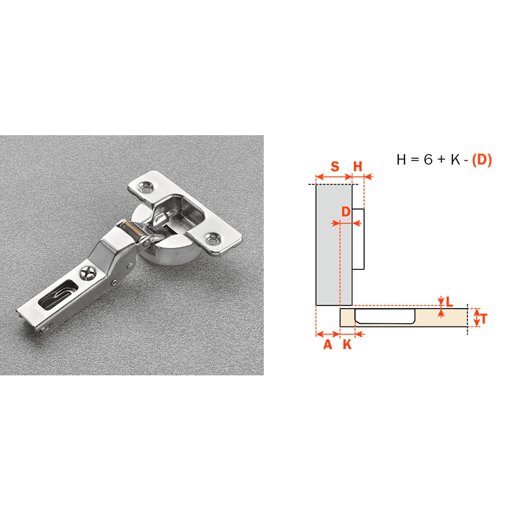 Series 100 105&#730; Opening Hinge, 45mm Bore Pattern, Silentia+ Soft-Closing, Half Overlay, Titanium, Screw-On - Alt Image 1