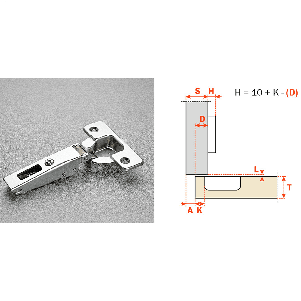 Series 200 110&#730; Opening Hinge, 45mm Bore Pattern, Self-Closing, 1/2" Overlay, Nickel-Plated, Rapido - Main Image