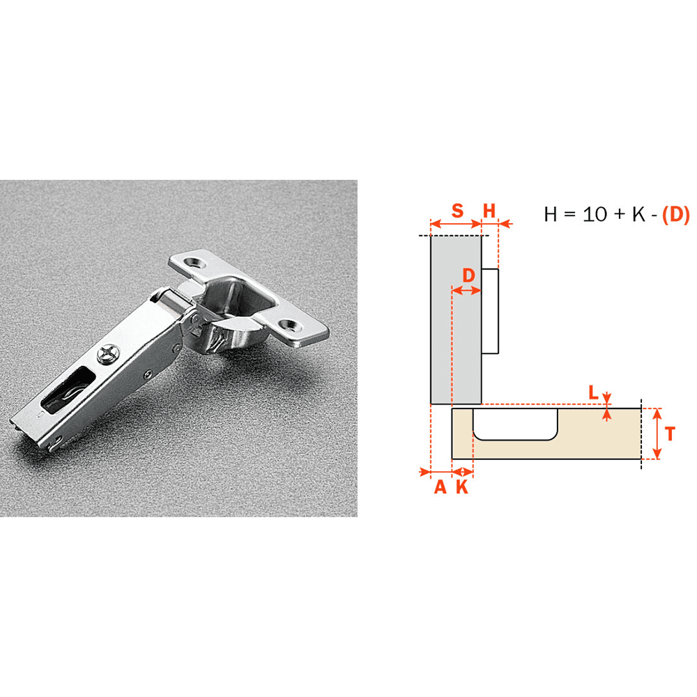 Series 200 120&#730; Opening Hinge, 45mm Bore Pattern, Self-Closing, 1/2" Overlay, Nickel-Plated, Logica - Main Image
